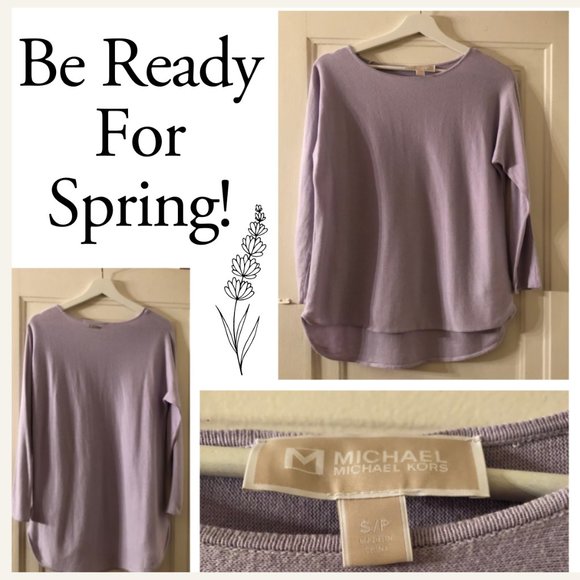 Michael Kors Long Sleeve Crewneck Lilac Cotton Blend Sweater Women Pastel Top - Picture 2 of 6